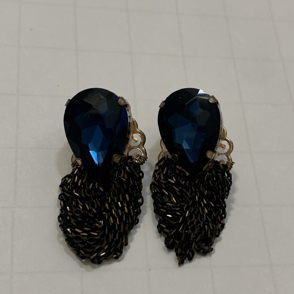 Marquise Shape Blue Colored Stone Earrings